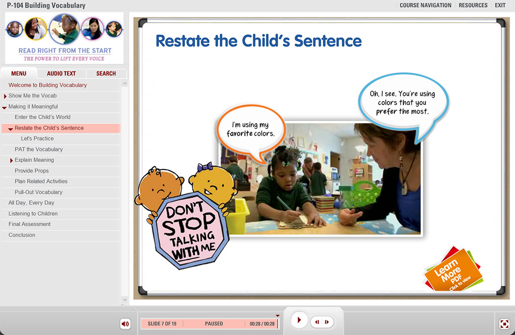 Screenshot from Atlanta Speech School course showing students interacting with teachers