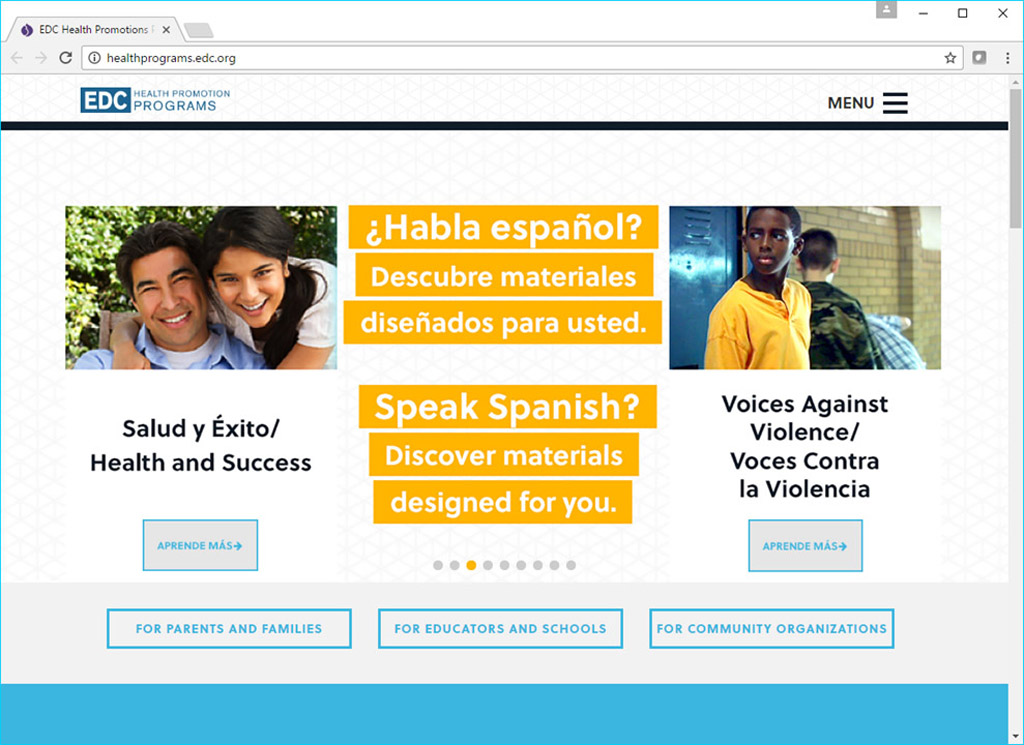 Screenshot from salud y exito website showing the dual English and Spanish language options