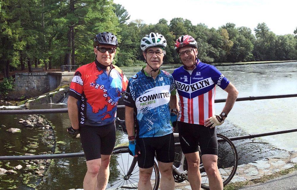 Michael Getz, Jim Adelson, and Hal Stokes on a bike ride in 2016